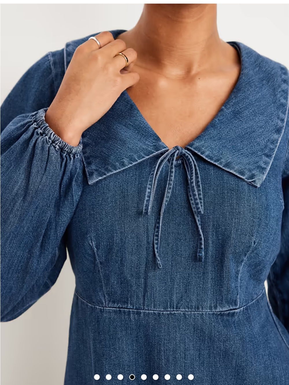 Long-Sleeve Fit & Flare Collared Jean Mini Dress - Picture 4 of 8